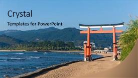  Presentation with tide - PPT layouts enhanced with red tide - japanese gate on aoshima island background and a light blue colored foreground