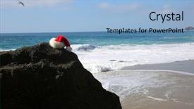  Presentation with beach rocks - Audience pleasing slides consisting of red tide - santa hat santa claus hat backdrop and a light blue colored foreground