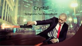  Presentation with bald - PPT theme featuring red tie shoot a pistol background and a seafoam green colored foreground