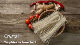  Presentation with root - Slide set featuring red tomatoes ginger root with garlic and some pasta additional space for text left background and a tawny brown colored foreground