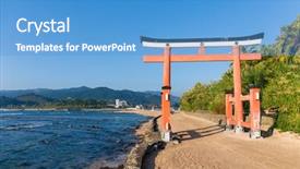  Presentation with red cardiac - PPT layouts featuring red torii in aoshima shrine background and a teal colored foreground