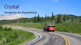  Presentation with road bus - Slide deck consisting of red tour bus on road background and a light blue colored foreground