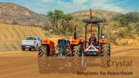  Presentation with greenhouse farm - Audience pleasing PPT theme consisting of red-tractor-in-front backdrop and a red colored foreground