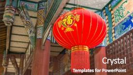  Presentation with gold red - PPT theme enhanced with red traditional lantern with prosperity background and a tawny brown colored foreground
