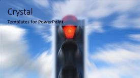  Presentation with stop light - Slides enhanced with red traffic light against cloudy background and a light blue colored foreground
