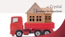  Presentation with white house - PPT theme having red-truck-miniature-with-house background and a lemonade colored foreground