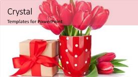  Presentation with thank - Cool new slides with red tulip flowers bouquet backdrop and a coral colored foreground