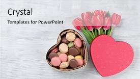  Presentation with heart flowers - Amazing theme having red tulip flowers bouquet backdrop and a sky blue colored foreground