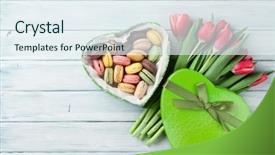  Presentation with an open gift box - Cool new PPT layouts with red tulips bouquet and gift backdrop and a sky blue colored foreground