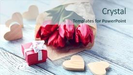  Presentation with blue tulip - PPT theme with red tulips bouquet background and a sky blue colored foreground