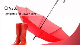  Presentation with red carpet retro style - Beautiful slide set featuring red umbrella and rubber boots backdrop and a  colored foreground