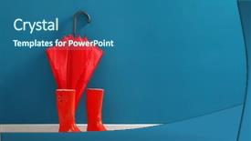  Presentation with rubber - PPT theme with red umbrella and rubber boots background and a ocean colored foreground