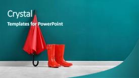  Presentation with rubber - Beautiful PPT theme featuring red umbrella and rubber boots backdrop and a ocean colored foreground