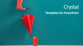  Presentation with boot camp boots - Presentation design featuring red umbrella and rubber boots background and a ocean colored foreground