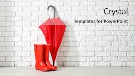  Presentation with red brick wall - Cool new PPT theme with red umbrella and rubber boots backdrop and a  colored foreground