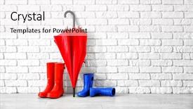  Presentation with red brick wall - Presentation theme consisting of red umbrella and rubber boots background and a white colored foreground