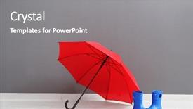  Presentation with ruby red - Beautiful slide set featuring red umbrella and rubber boots backdrop and a gray colored foreground