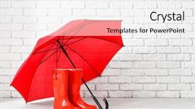  Presentation with red brick wall - Presentation design with red umbrella and rubber boots background and a  colored foreground