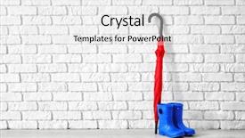  Presentation with red brick wall - Colorful presentation theme enhanced with red umbrella and rubber boots backdrop and a white colored foreground