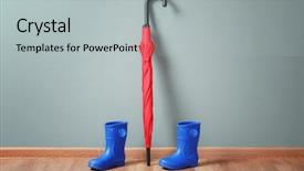  Presentation with rubber - Audience pleasing presentation design consisting of red umbrella and rubber boots backdrop and a light gray colored foreground
