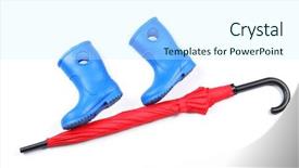  Presentation with ruby red - Cool new slide set with red umbrella and rubber boots backdrop and a cool aqua colored foreground