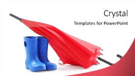  Presentation with rubber - Presentation design enhanced with red umbrella and rubber boots background and a white colored foreground
