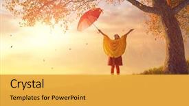  Presentation with rainfall - Slide set with red umbrella under the autumn background and a yellow colored foreground