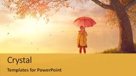  Presentation with rainfall - Presentation design with red umbrella under the autumn background and a yellow colored foreground