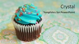  Presentation with icing arcraft - Audience pleasing PPT theme consisting of red velvet cup cake - chocolate cupcake with blue icing backdrop and a mint green colored foreground