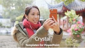  Presentation with live video streaming - Presentation theme with red video - young woman making live stream background and a coral colored foreground