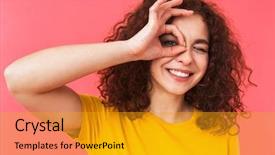  Presentation with beautiful young girl red - PPT theme featuring red wall background showing okay background and a gold colored foreground