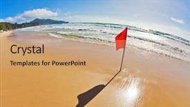 Presentation with phuket flag - Cool new slide deck with red warning flag at beach backdrop and a coral colored foreground