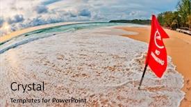 Presentation with phuket flag - Colorful presentation design enhanced with red warning flag at beach backdrop and a coral colored foreground