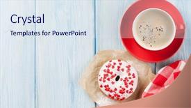  Presentation with decor - Colorful theme enhanced with red white - donut with heart shaped decor backdrop and a sky blue colored foreground