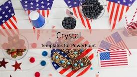  Presentation with 4th july - Audience pleasing presentation consisting of red white blue patriotic - sweet food and fruits decorated backdrop and a coral colored foreground