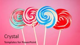  Presentation with lollipop - Slide deck consisting of red white blue swirls - colorful lollipop against the background background and a  colored foreground
