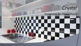  Presentation with apartments - Colorful slides enhanced with red white checkers - tower luxury residential apartments detail backdrop and a light gray colored foreground