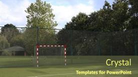  Presentation with soccer field - Slide deck having red-white-goal-soccer-field background and a tawny brown colored foreground