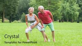  Presentation with gymnastics - Amazing theme having red white grey - active senior couple backdrop and a yellow colored foreground