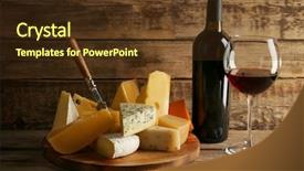  Presentation with red wine cheese - Colorful PPT theme enhanced with red wine and cheeseboard backdrop and a tawny brown colored foreground