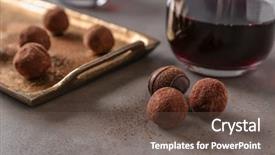  Presentation with chocolate wine - Theme consisting of red wine and chocolate truffles background and a tawny brown colored foreground