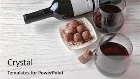  Presentation with chocolate wine - Colorful slide set enhanced with red wine and chocolate truffles backdrop and a light gray colored foreground