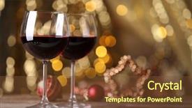  Presentation with golden christmas trumpet and red - Slide deck featuring red wine and christmas ornaments background and a tawny brown colored foreground