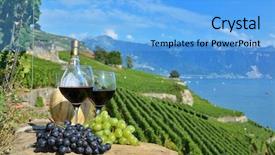 Presentation with vineyards - PPT layouts with red wine and grapes terrace vineyards in lavaux region switzerland background and a light blue colored foreground