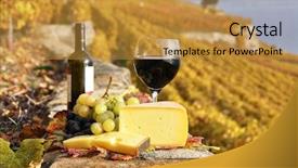  Presentation with red wine cheese - Beautiful presentation theme featuring red wine and grapes backdrop and a gold colored foreground