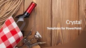  Presentation with corkscrew - Amazing PPT theme having red wine bottle and corkscrew over rustic wooden table background with copy space backdrop and a coral colored foreground