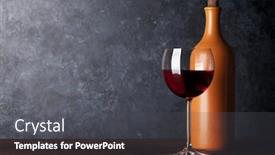  Presentation with bottle red wine - Slide deck with red wine bottle and glass in front of blackboard wall with copy space for your text background and a dark gray colored foreground