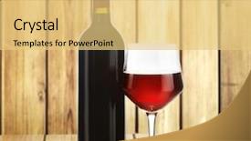  Presentation with bottle red wine - Amazing PPT theme having red wine bottle and glass on wood background backdrop and a yellow colored foreground