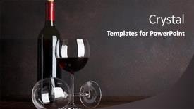  Presentation with bottle red wine - Colorful slides enhanced with red wine bottle and glasses in front of blackboard wall with copy space for your text backdrop and a dark gray colored foreground
