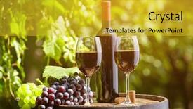  Presentation with wine barrel - Theme having red wine bottle and wine glass on old barrel background and a yellow colored foreground